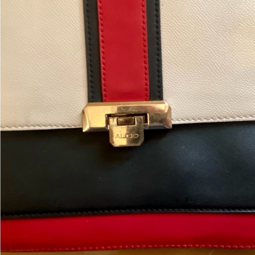 ALDO Colorblock Top Handle Bag Red Black Cream Gold Turn-Lock Bag - Picture 4 of 6
